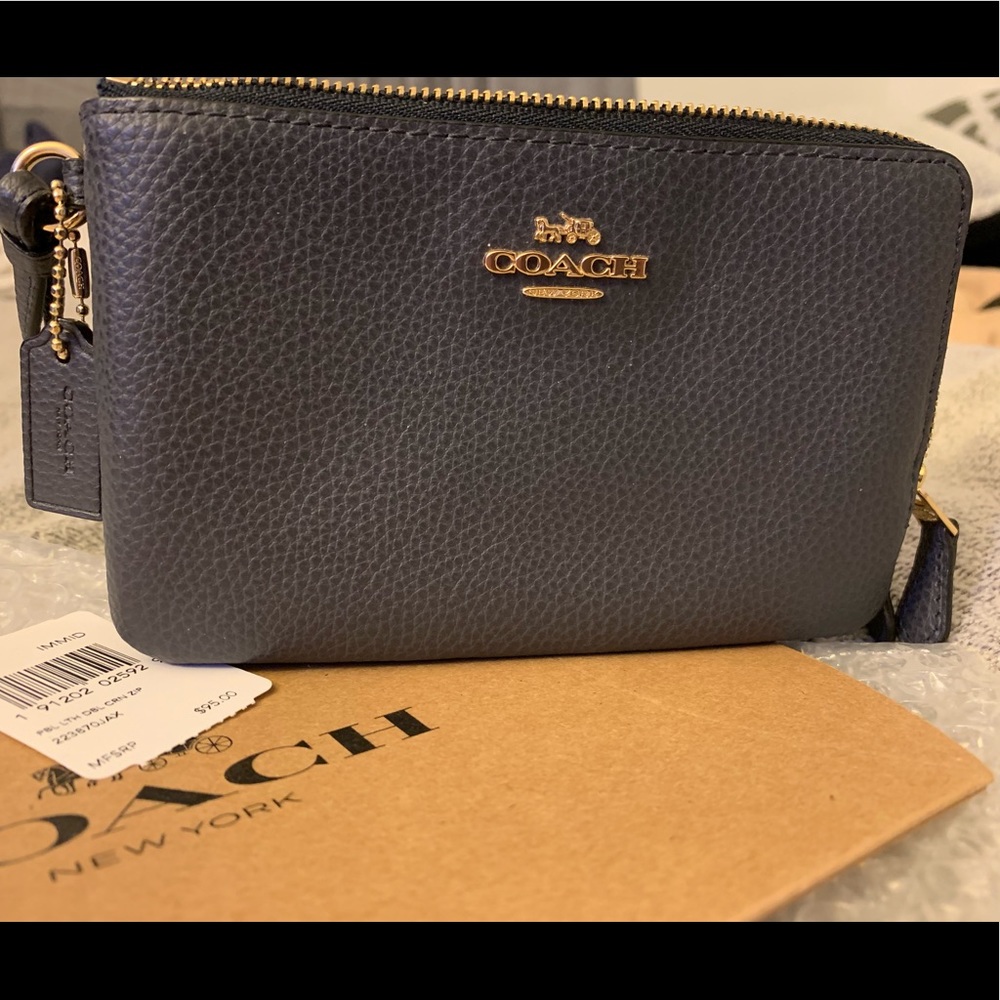 Navy double zip coach wristlet